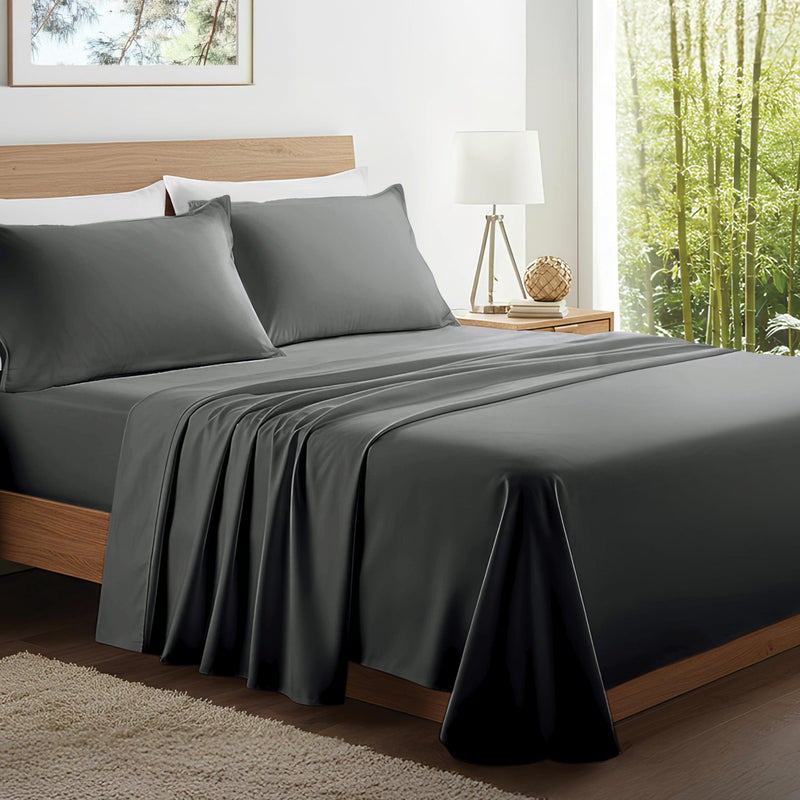 Kickoff Home Kickoff Viscose Bamboo Sheets Twin XL Size 3-pc 100% Organic Bamboo Viscose Bed Cooling Sheets Twin XL Size Set Cool Bedding for hot Sleepers Sheet, Flat, Fitted, Pillowcase (Pewter, TXL) - Image 1